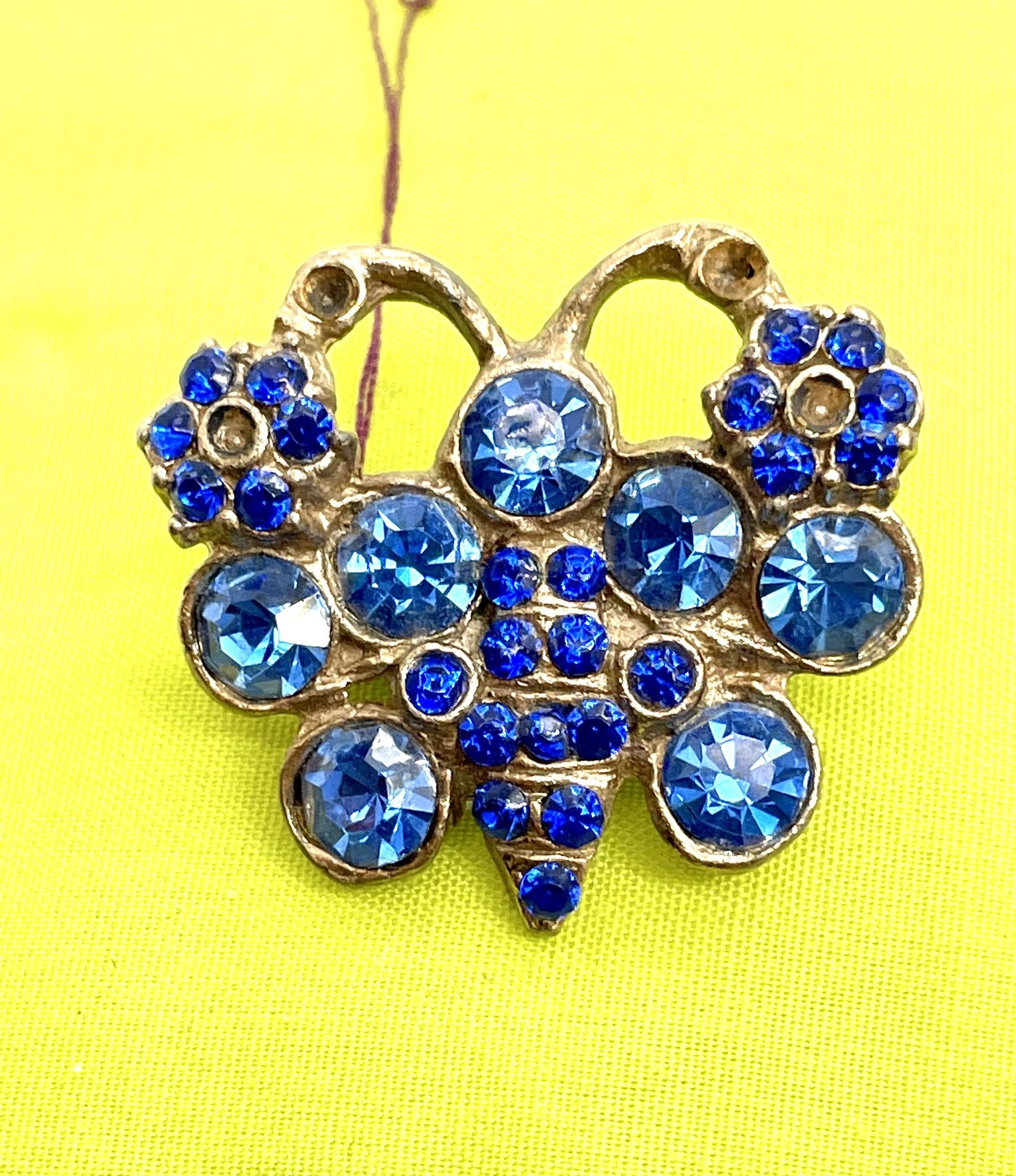 Vintage Cobalt Blue Rhinestone Butterfly Pin
