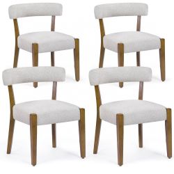 Wooden Dining Chairs Set of 4 Upholstered Kitchen & Dining Room Linen Fabric Chairs Mid Century Modern Dining Woven Chairs Low Back, Beige Fabric bran