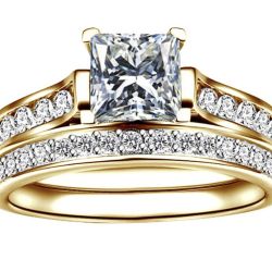 Sterling Silver 14k Gold Overlay Princess Cut White Saphire Engagement Ring Wedding Set 