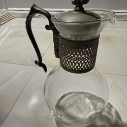 Vintage Corning Heatproof Glass Coffee/ Tea Carafe Silver Plated Handle and Finial Lid