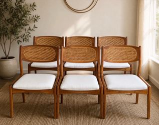Anthropologie Zoey Caned Dining Chairs – Set of 6 – Solid Wood & Cane