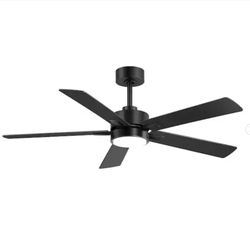 Charlie 52 in. Integrated LED Indoor All-Black Ceiling Fan with Light and Remote Control Included