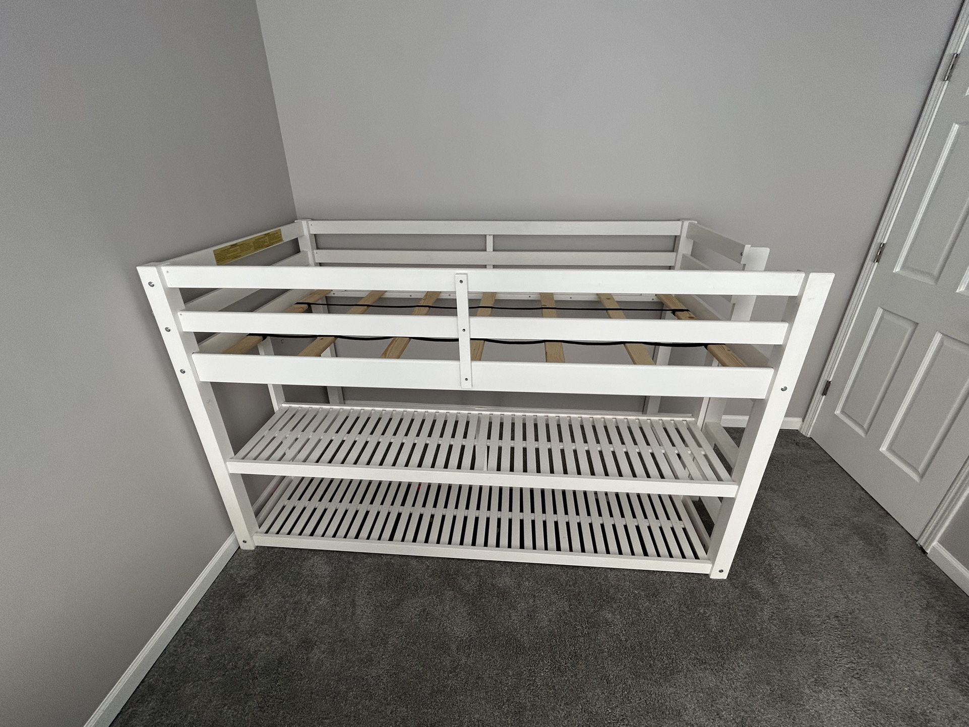 Twin Loft Bed Frame Wood Storage Shelves Kids Rail Bedroom Furniture Modern Dorm
