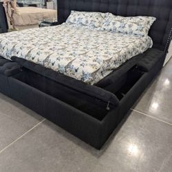 NEW Black Fabric King & Queen Size Platform Storage Bed Frame FINANCE available $54 down pmt