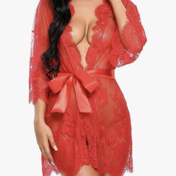 Red Lace Lingerie Robe Set