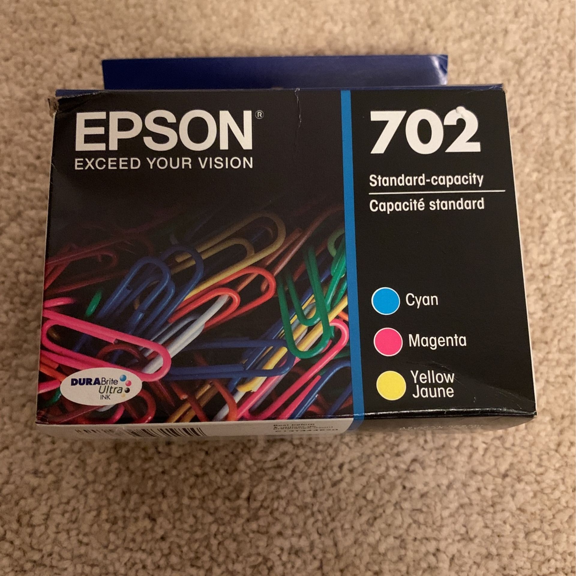 Epson 702 Cyan/Magenta/Yellow Standard Yield Ink Cartridge, 3/Pack