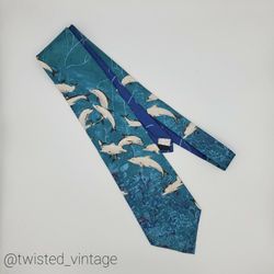 Vintage SURREY Dolphin Men's Tie Dolphins Teal Green Navy Blue Necktie Ocean Sea Blue Beach Wedding