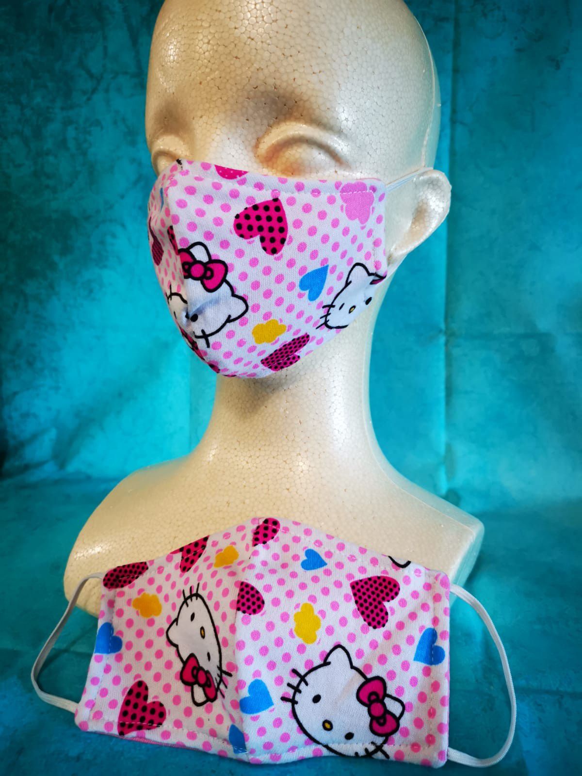 Kids Face mask (Hello Kitty polka dots): Hand made mask, reversible, reusable, washer and dryer safe.