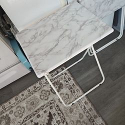 Beautiful Marbled White And Light Heather Grey Foldable End Tables Super Lightweight And Space Saving 
