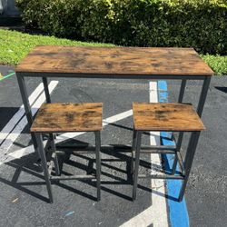Coffee Bar Table Nook Wood Rustic Modern Set Of Barstools Chairs Breakfast Kitchen Table Counter Island Mesa De Comedor