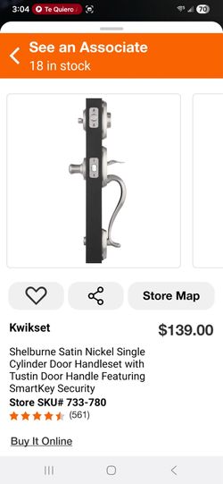 Shelburne Satin Nickel Single Cylinder Door Handleset with Tustin Door Handle Featuring SmartKey Security