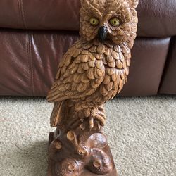 14” Owl Statue Figurine Art Home Decor Sculpture Wood Hand Carved