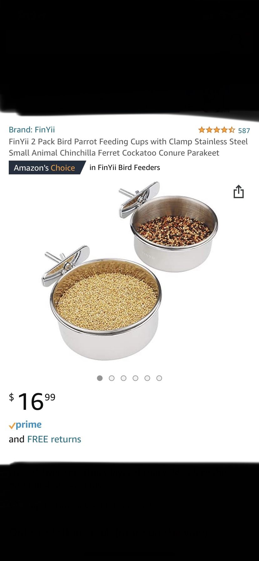 Cockatiel Food/Water Bowls