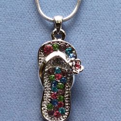 MultiColor Crystal Sandal Necklace On Snake Chain *Ship Nationwide Or Pickup Boca Raton