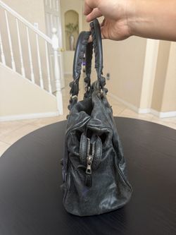 Balenciaga Classic City Black Leather Moto Bag Silver Hardware