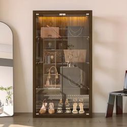 Glass Display Cabinet Storage Cabinet: Push - to - Open Doors, Multi - Shelf Storage for Bags & Shoes - 4-Tier