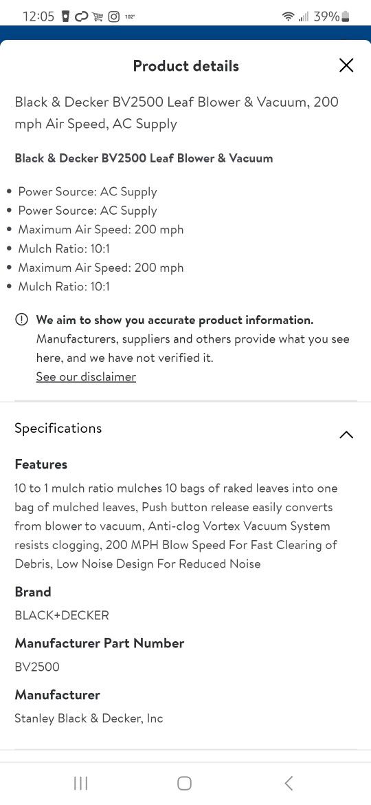 Black & Decker BV4000 Leaf Hog 12 Amp Electric Blower/Vacuum for Sale in  Scottsdale, AZ - OfferUp