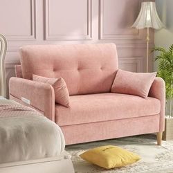 New 47'' Wide LoveSeat, 2-seat Chenille sofa with 2 Pillows for Living Room and Small Spaces, Pink
