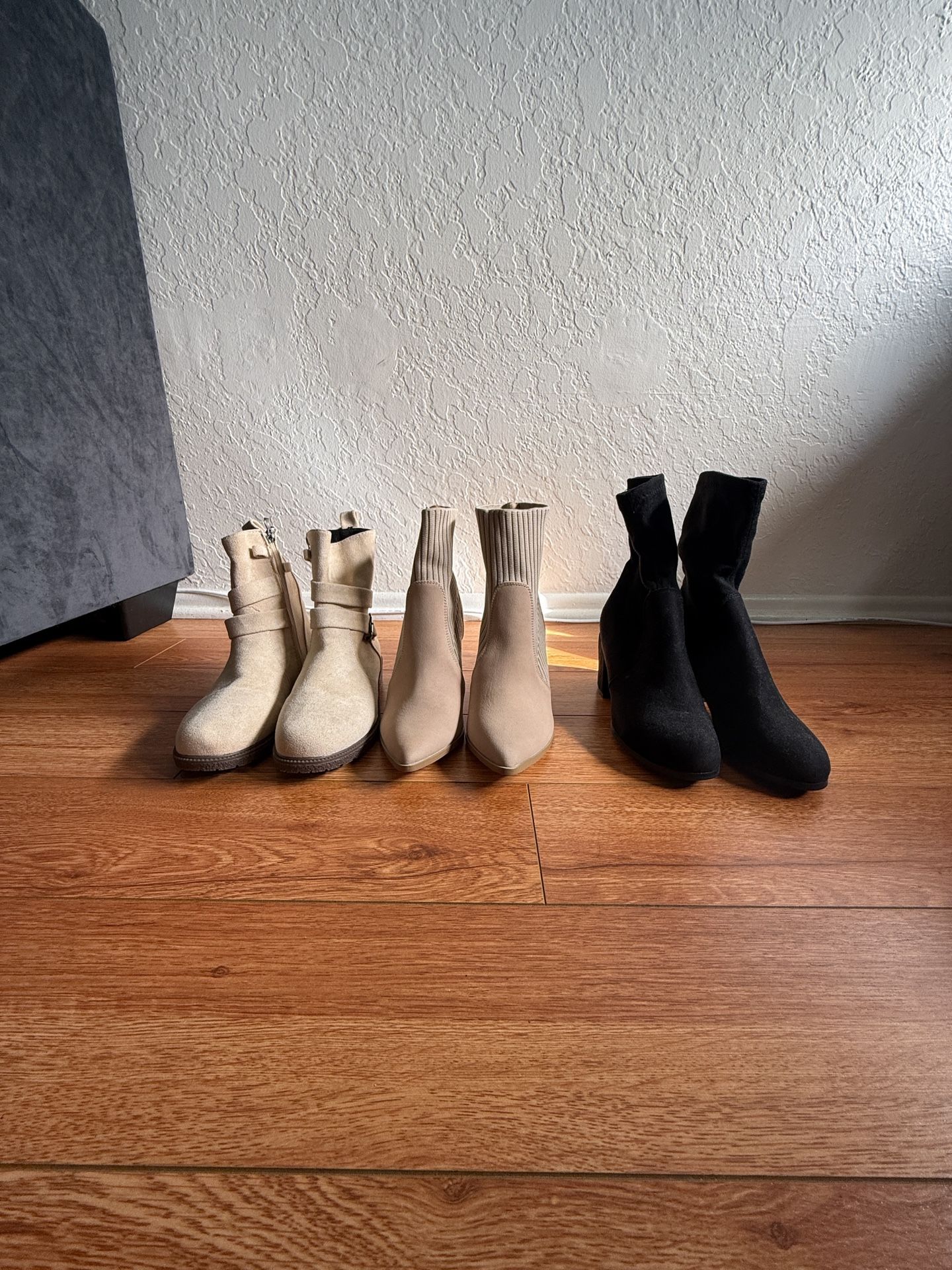 Used Once: 2 Pairs of Beige Boots & 1 Pair of Black Boots