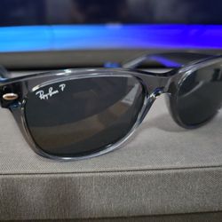 Ray-Ban RB2132 Polarized New Wayfarer Sunglasses (Transparent Grey/Dark Blue)