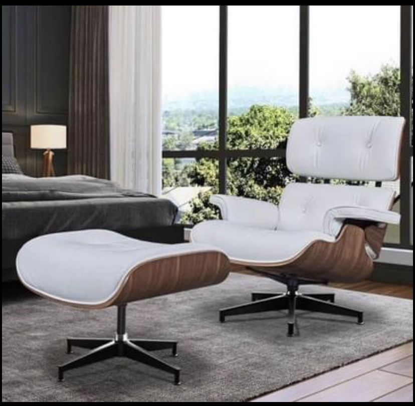 Luxury Lounge Chair with Ottoman Leather Recliner Wooden Swivel Chaise Lounge for Living Room Office