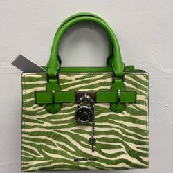 Michael Kors     Women's Hamilton zebra print leather crossbody bag in forest green