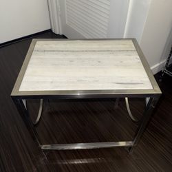 Modern Chrome Accent Table with Solid Stone / Marble Top – Heavy & Sturdy 19x14