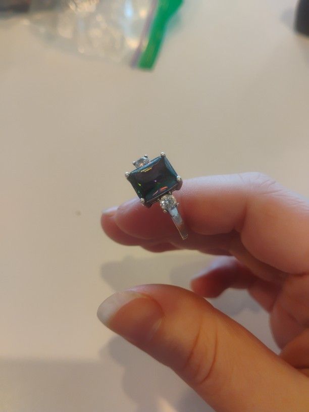 Rainbow Quartz Ring W/Silver Band
