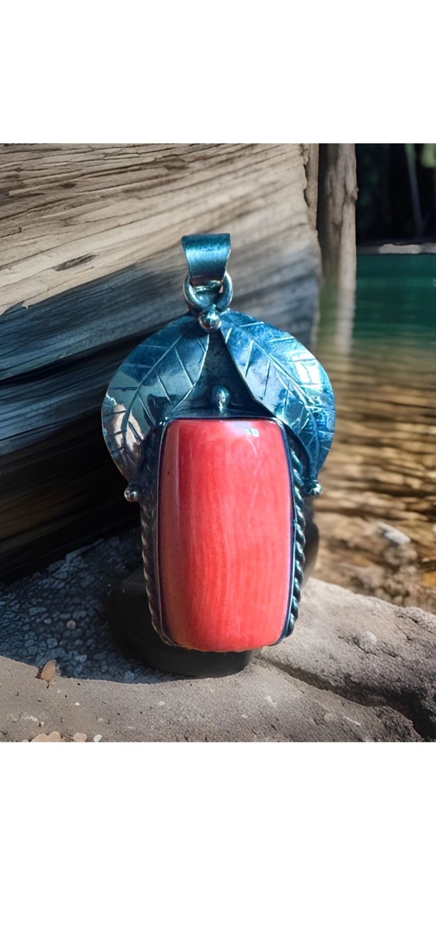 stunning handcrafted leaf and fruit theme Coral pendant with Tibetan silver 1.5”in tall & 6.35grams