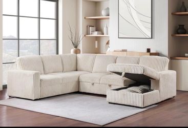 Cream Corduroy Sectional Sofa with Storage and free delivery, pay on arrival