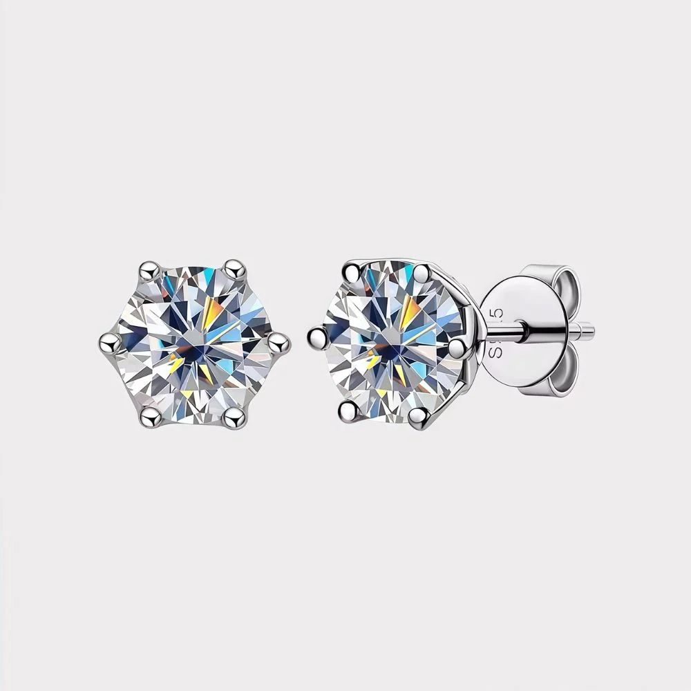 Moissanite Stud Earrings 0.5 ct , 1.0 ct , 2.0 ct