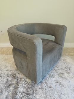 LIKE NEW Restoration Hardware Drew Curved suede leather swivel chair, RH accent chair, living room