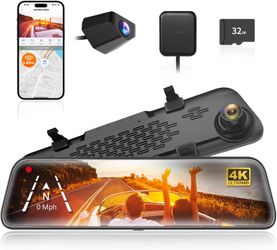 12" Mirror Dash Cam Backup Camera with 32GB Card and GPS