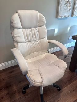 White Faux Leather High-Back Office Chair