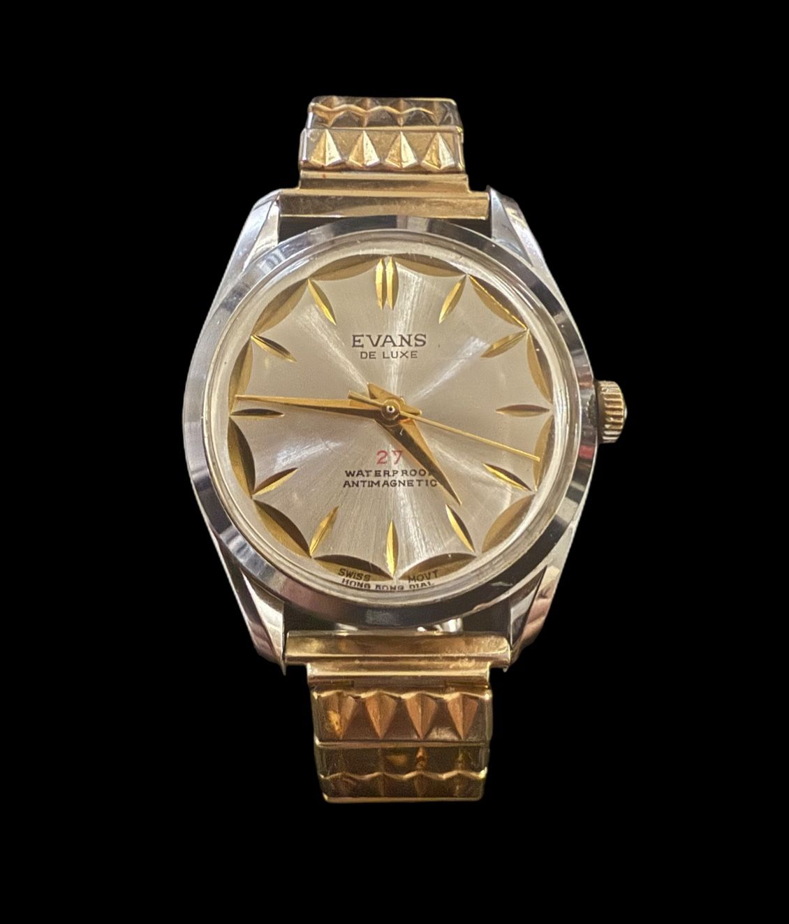 Vintage Evans De Luxe 17 Jewels Swiss Made Silver Tone mens Watch Antimagnetic 