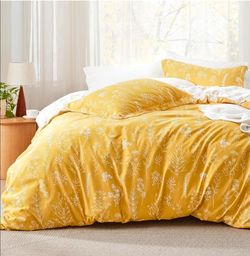 Bedsure Gold Queen Comforter Set - Reversible Floral Bed Set, Soft Summer Lightweight Bedding for Bedroom, 1 Soft Botanical Flowers Comforter and 2 Pi