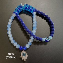 Beaded Evil Eye Hamsa Hand Navy Blue Bracelet Handmade Rave Kandi Boho Talisman