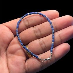 Lapis Lazuli Beaded Bracelet 925 Sterling Silver 7 Inch Handmade
