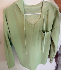 Green Waffle Knit Hoodie Top