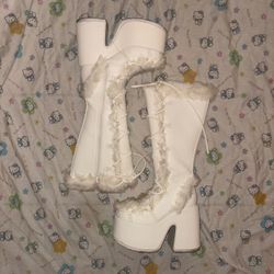 camel 311 platform knee high boots in white