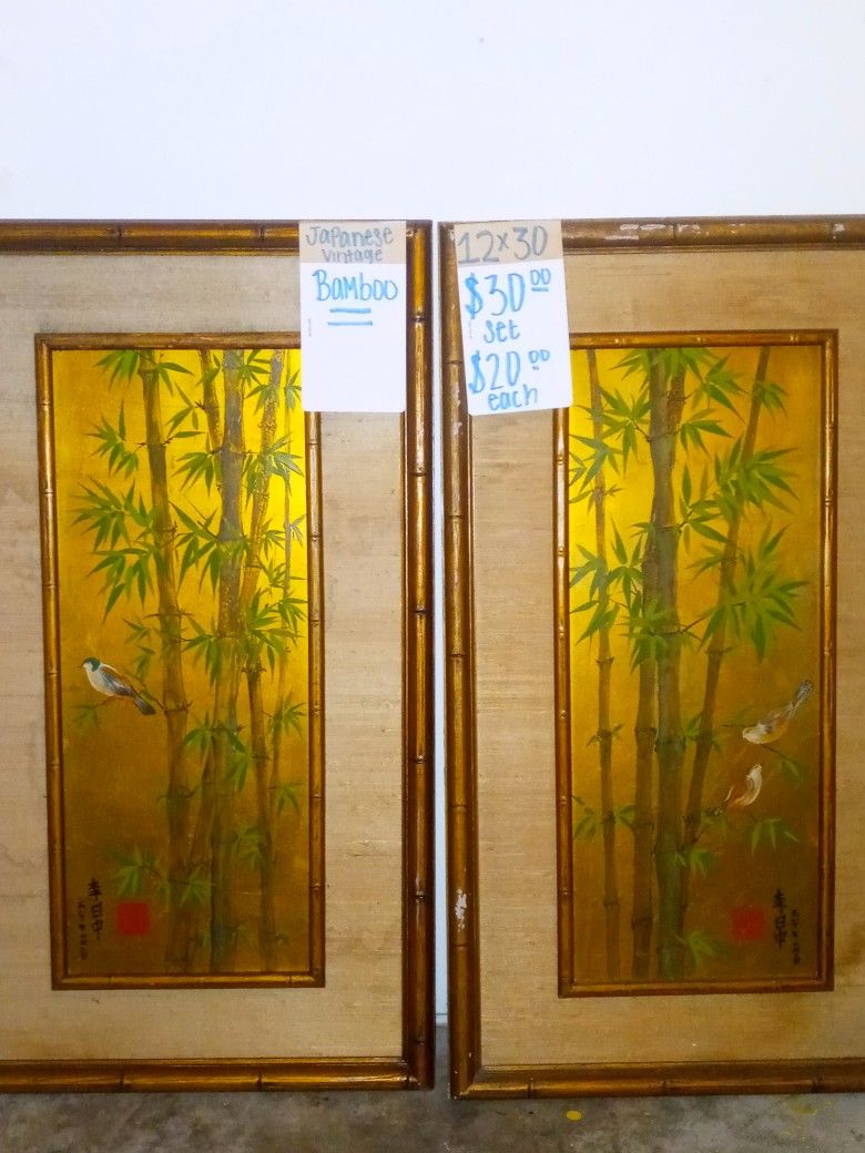 Vintage Japanese Bamboo Painting