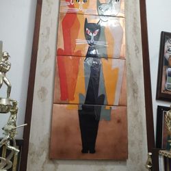 40" X 18" Cats Art With Wood frame & Unfinished Background 
