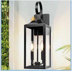 19” Black Dusk to Dawn Outdoor Wall Lantern 2-Light