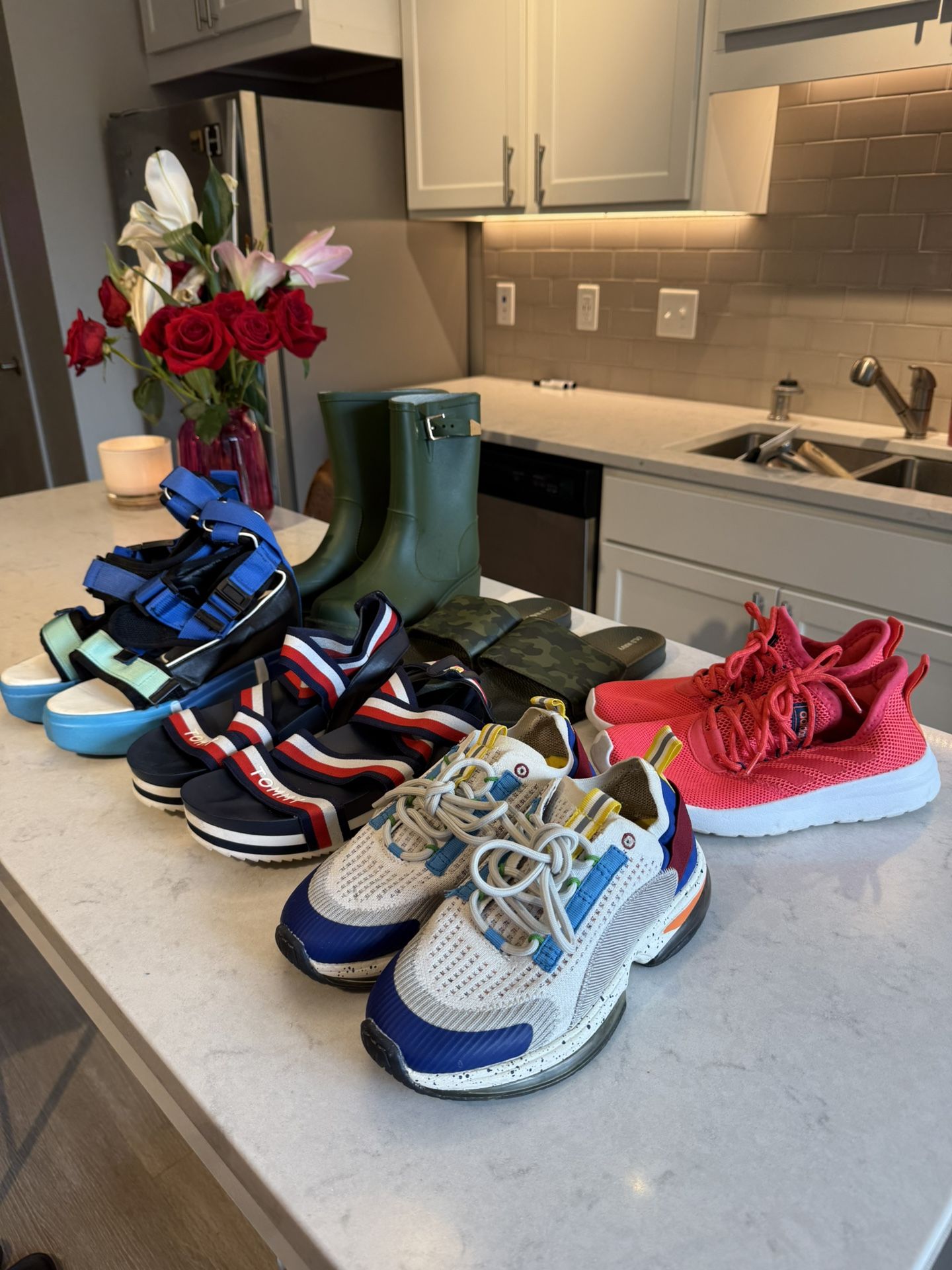 Women’s Size 6-6.5 Boots, Adidas/Tennis Shoes & Tommy Slides
