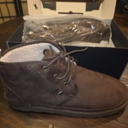 Tommy Hilfiger Mens Welsh 2 Fashion Boot Size 13 Brown Dark Suede Faux Lace Up Fur Faux Linned New With Box 