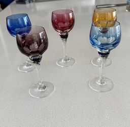Val St Lambert Glasses Tilly TCPL Aperitif Colored Crystal Glasses Set of 5 Vintage Cut