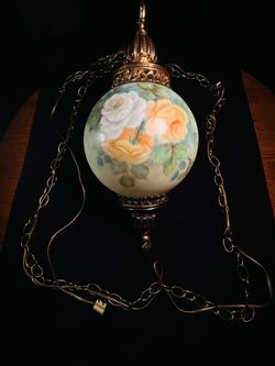 Vintage 1974 Swag Lamp Hand Painted & Signed V. Nelson