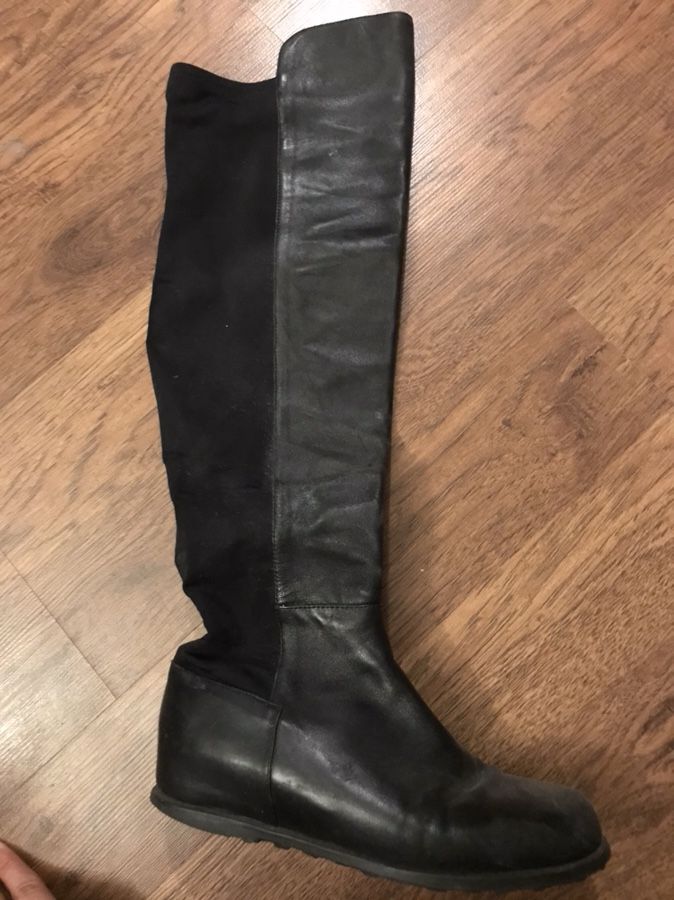 Used women’s leather thigh high low block heel boots