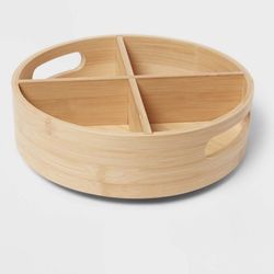 Brightroom Bamboo 4 Compartment Lazy Susan Turntable with Dividers NWOB