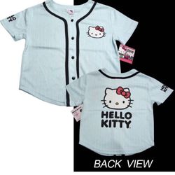 Sanrio Hello Kitty Logo PinStripe Baseball Girl Jersey Size 12 - Baby Blue